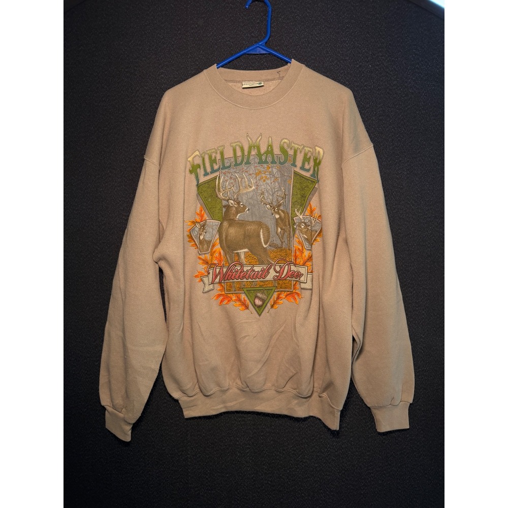 90s Fieldmaster Sweater Mens XL‎ Tan Whitetail Deer Gorpcore Hunting Aesthetic